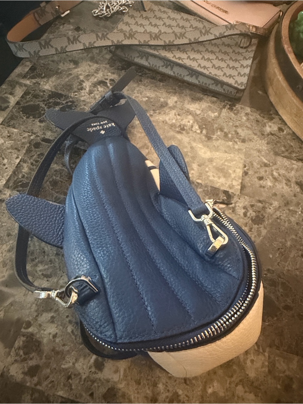 kate spade blue and cream leather crossbody bag